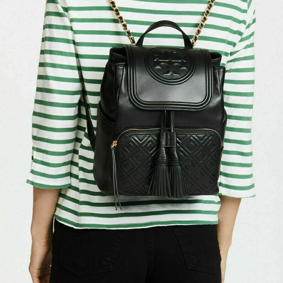 New Tory Burch Fleming black leather Backpack - Picture 2 of 4